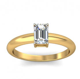 Emerald Cut Solitaire Engagement Ring Tapered  Shank